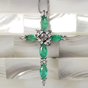 [ SOLD ]  10kt Emerald & Diamond Cross Slide